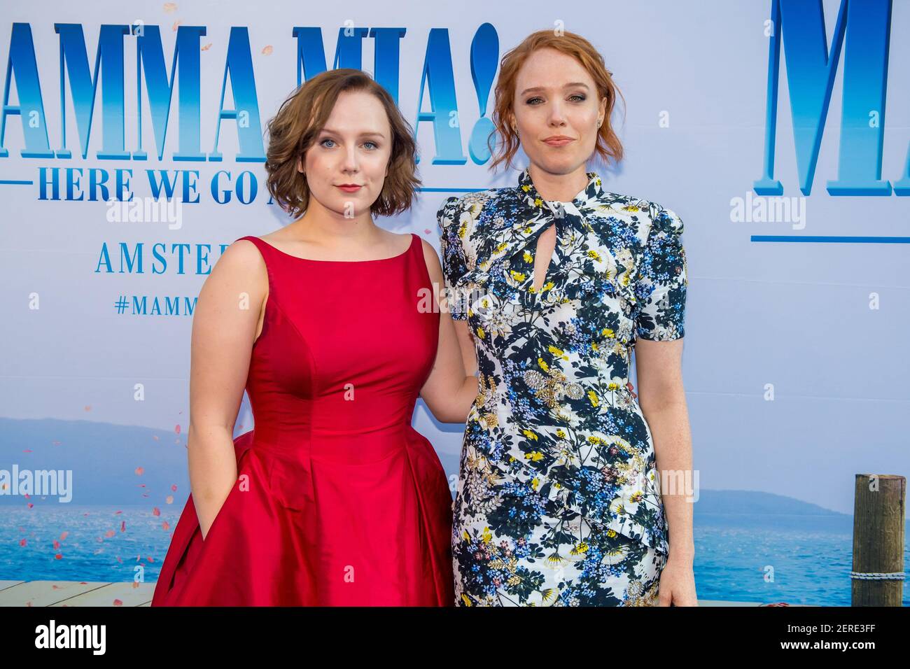 Alexa Davies and Jessica Keenan Wynn on the red carpet during the premiere  of movie Mamma Mia! Here We Go Again at Tuschinski Theater in Amsterdam,  The Netherlands. (Photo by DPPA/Sipa USA