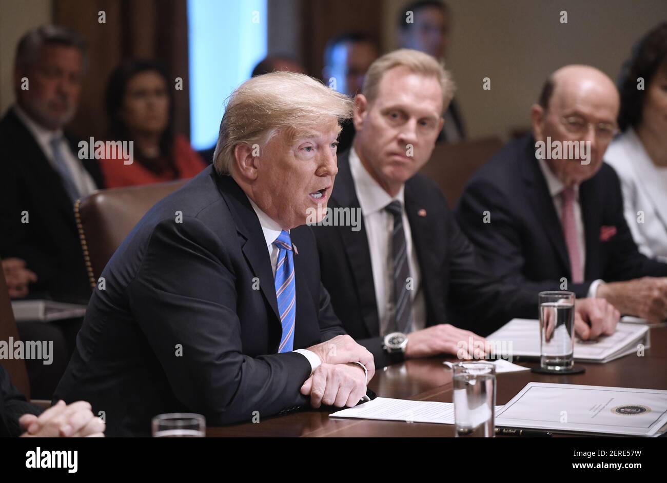 U.S. President Donald Trump speaks during a cabinet meeting in the ...