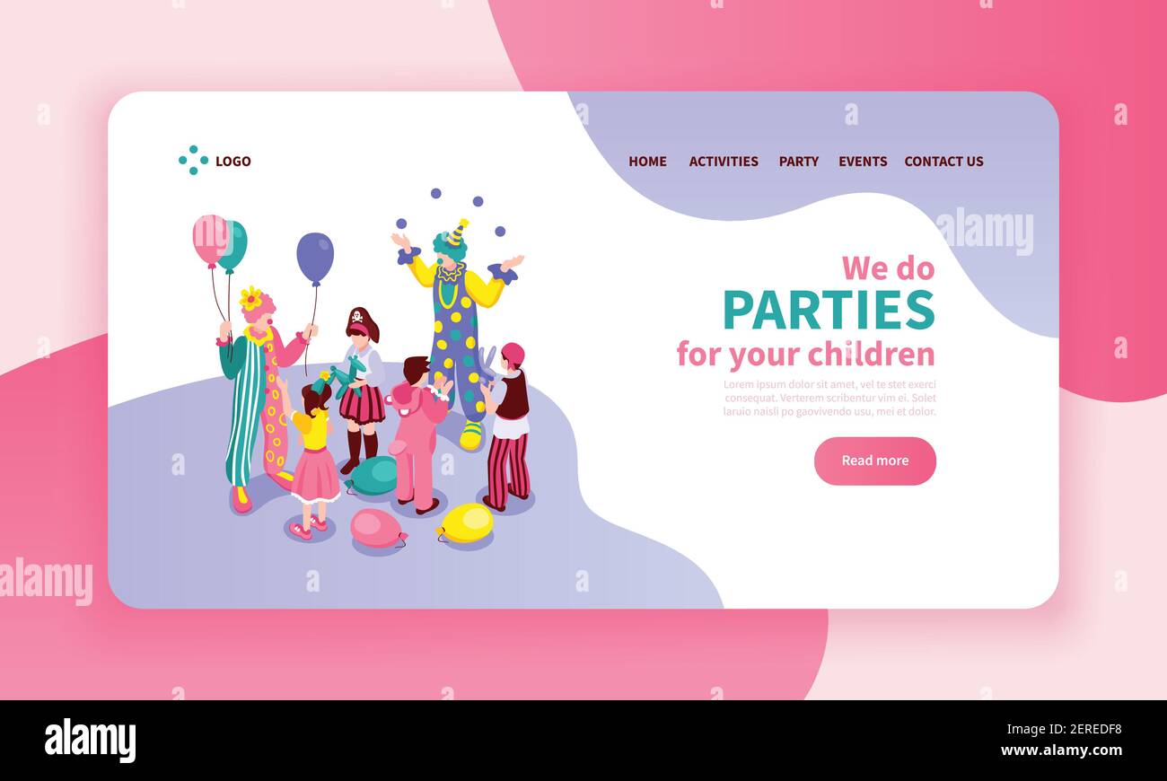 Isometric kids animator color website page design composition with ...