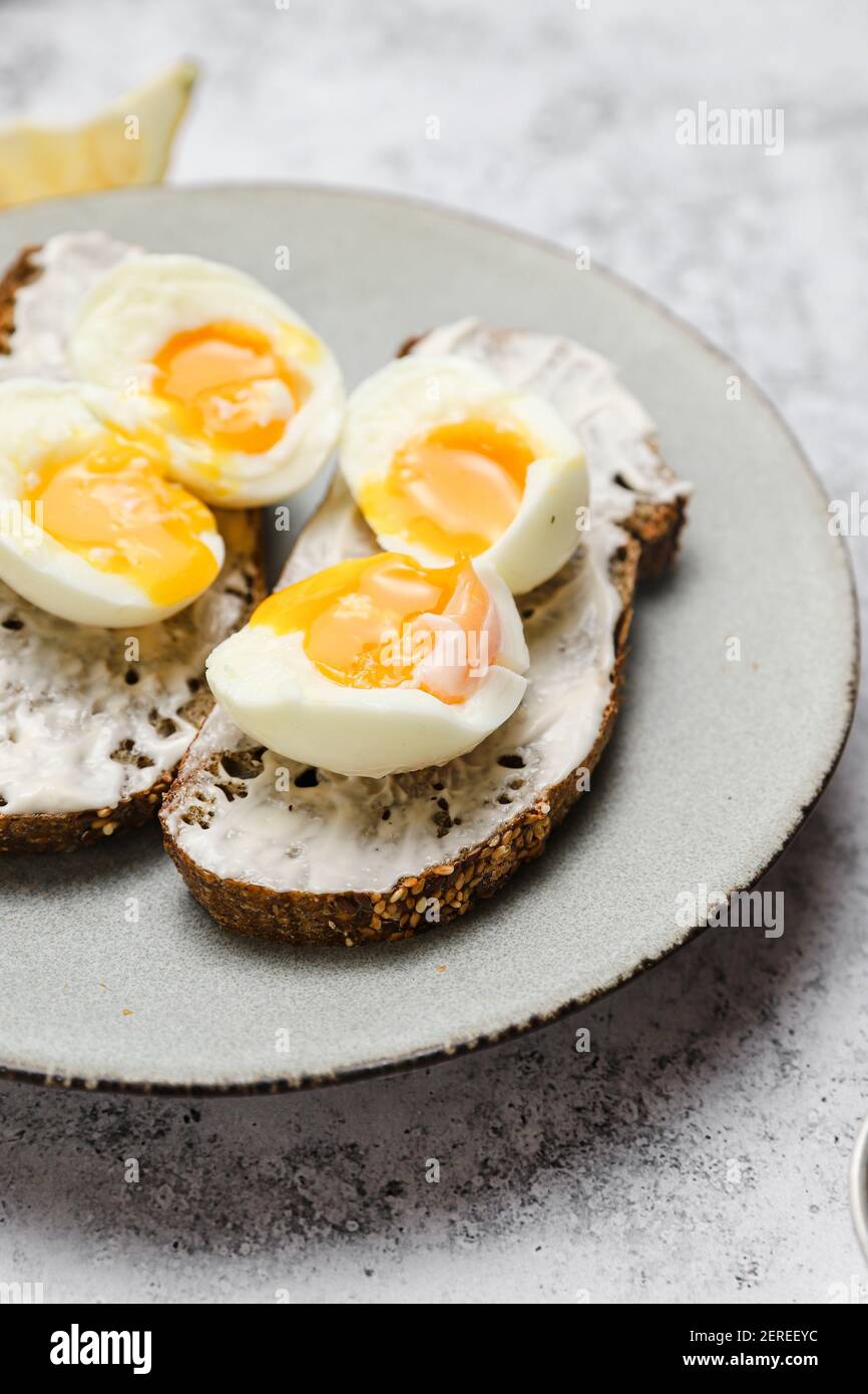 soft boiled eggs on toast Stock Photo