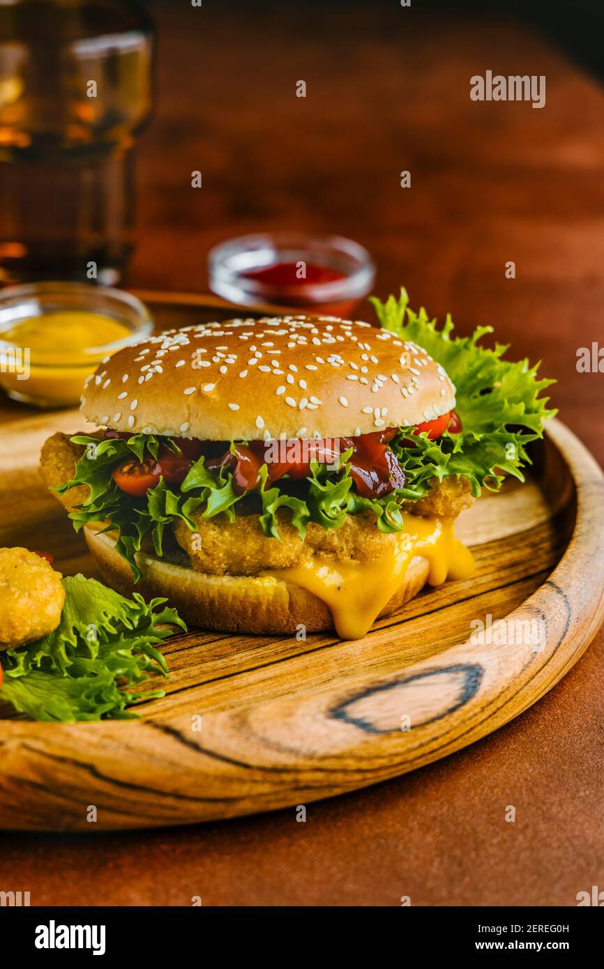 Chicken nuggets burger Stock Photo - Alamy