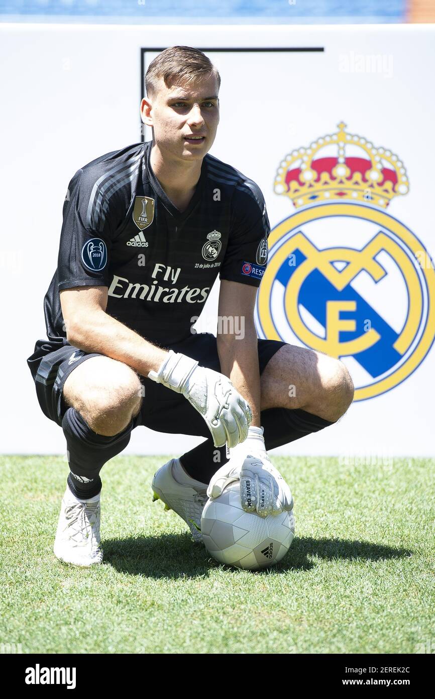 Andriy Lunin during his presentation as new Real Madrid goalkeeper at ...