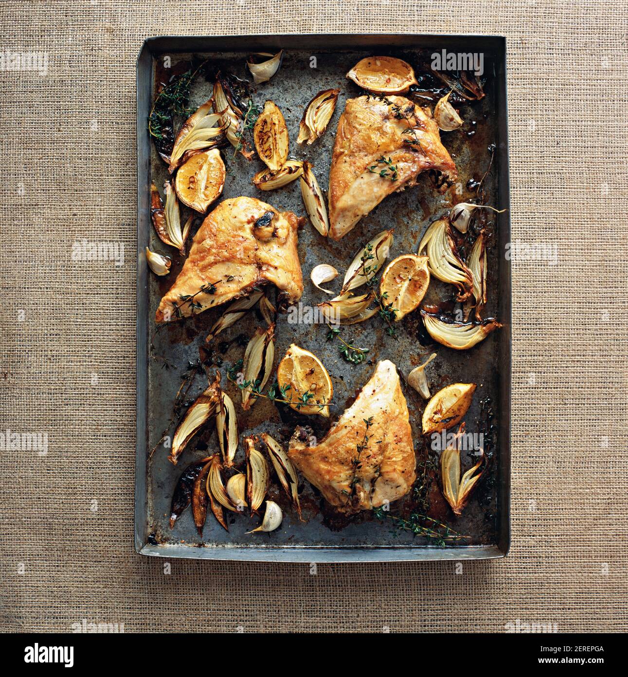 Chicken, Lemon, Thyme roast Stock Photo - Alamy