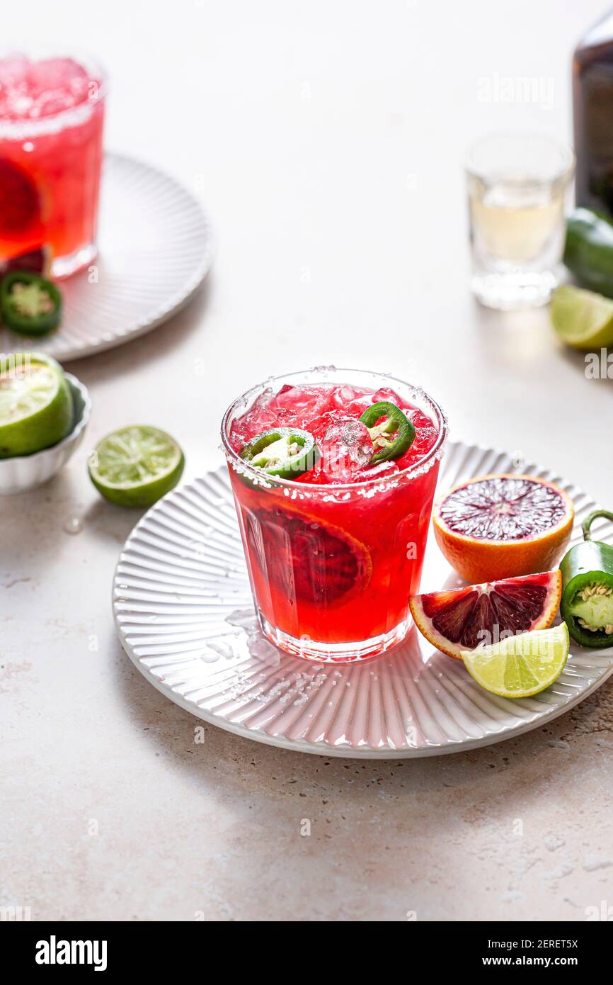 Blood orange jalapeno Margarita cocktail with tequila and triple sec