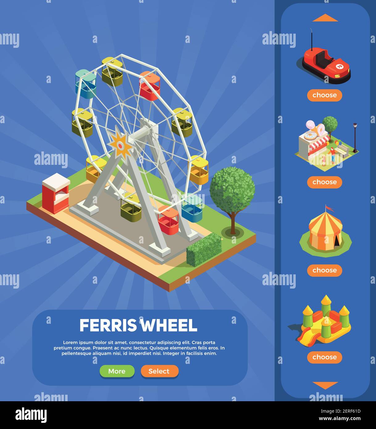 Amusement park web page with ferris wheel composition 3d isometric ...