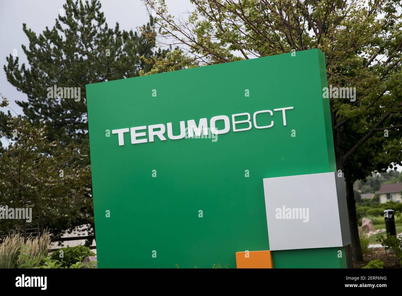 A logo sign outside of the headquarters of Terumo BCT in Lakewood