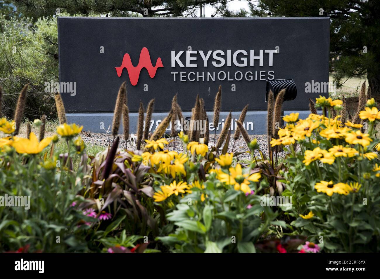 A logo sign outside of a facility occupied by Keysight Technologies in