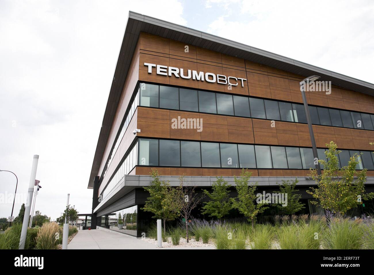 A logo sign outside of the headquarters of Terumo BCT in Lakewood