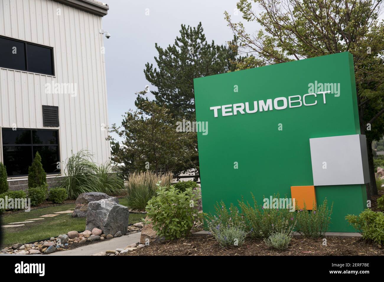 A logo sign outside of the headquarters of Terumo BCT in Lakewood