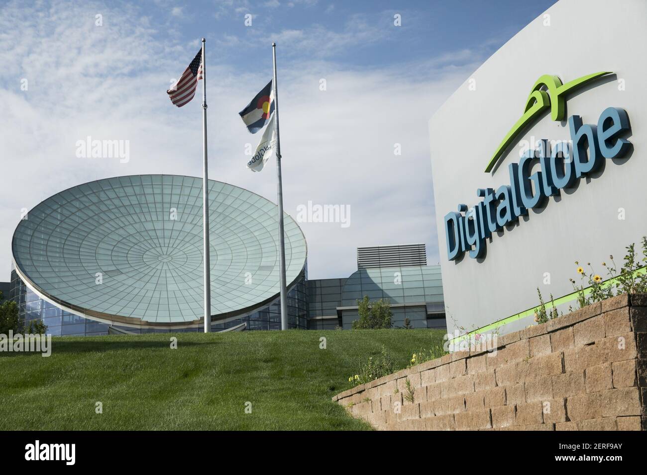 A logo sign outside of the headquarters of DigitalGlobe in Westminster
