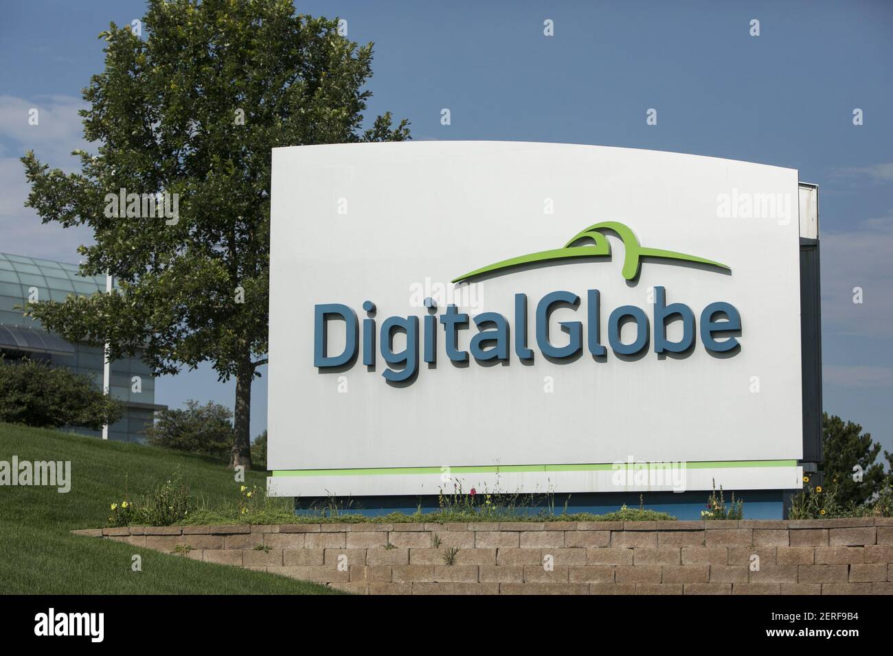 A logo sign outside of the headquarters of DigitalGlobe in Westminster, Colorado, on July 23