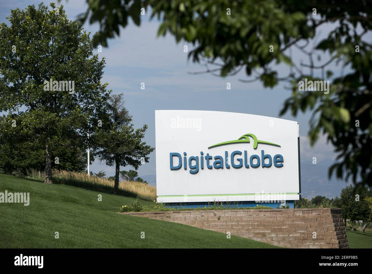 A logo sign outside of the headquarters of DigitalGlobe in Westminster
