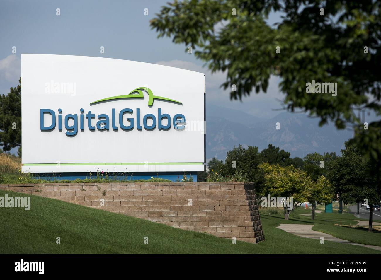 A logo sign outside of the headquarters of DigitalGlobe in Westminster