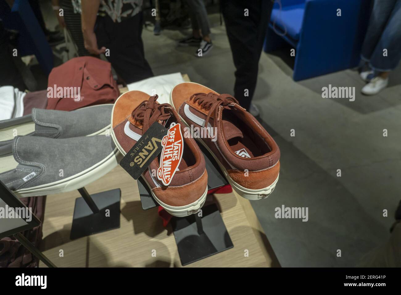 Vans brand sneakers on display the opening celebration of the new J. Crew  men's store in the Dumbo neighborhood of Brooklyn in New York on Wednesday,  August 8, 2018. The 2,100 square