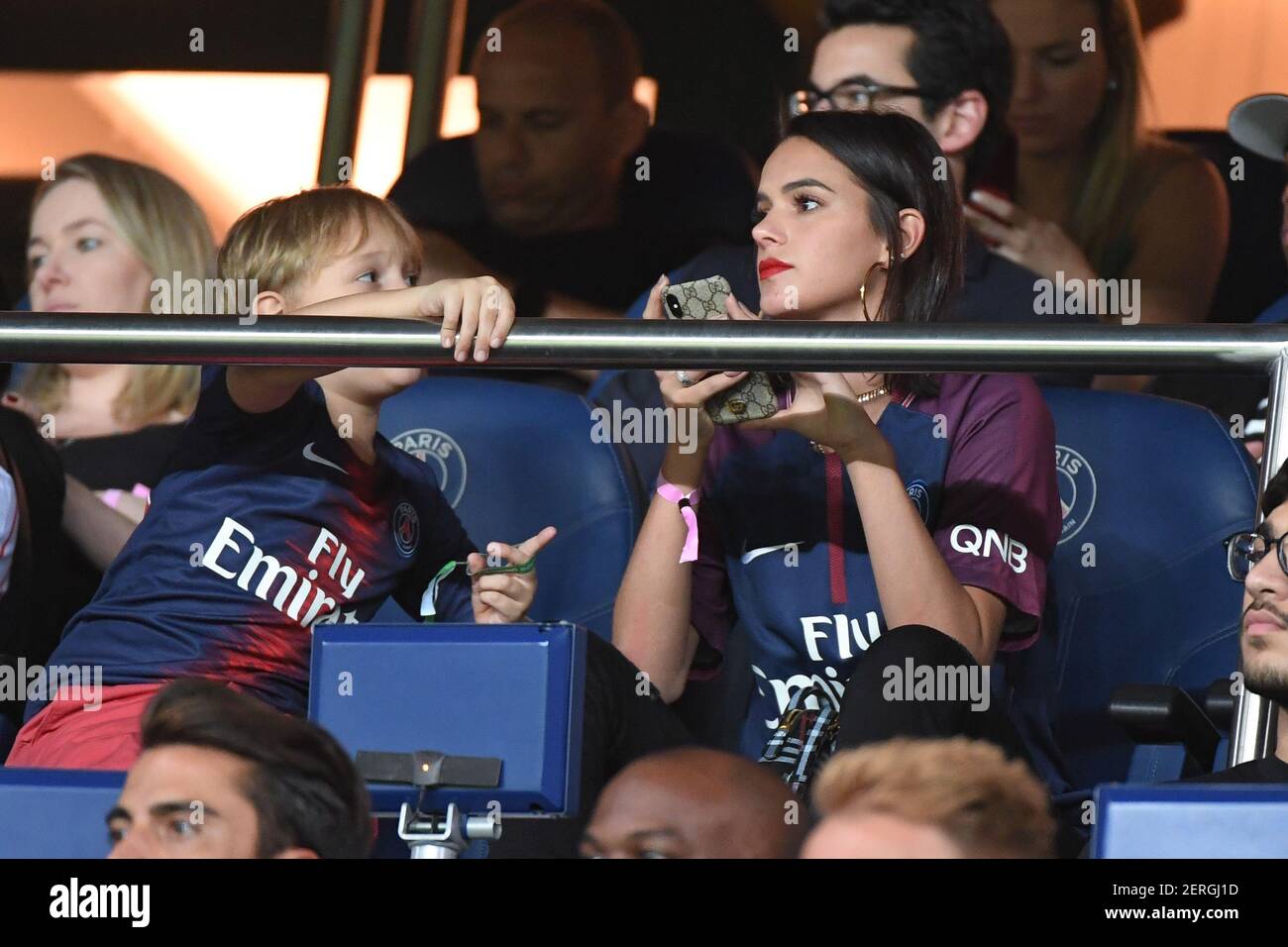 Neymar girlfriend Bruna Marquezine with Davi Lucca Neymar son at the Paris  Saint Germain vs Caen, Parc des Princes Stadium, Paris, France on Aug 12,  2018. (Photo by Lionel Urman/Sipa USA Stock