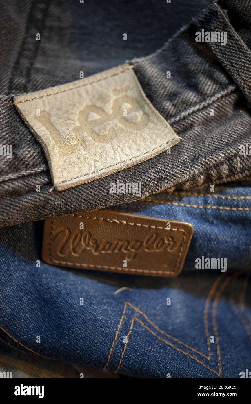 VF Corp. Wrangler and Lee brand jeans in New York on Monday, August 13,  2018. VF Corp. announced that they will be spinning off their denim  business, which includes Wrangler and Lee