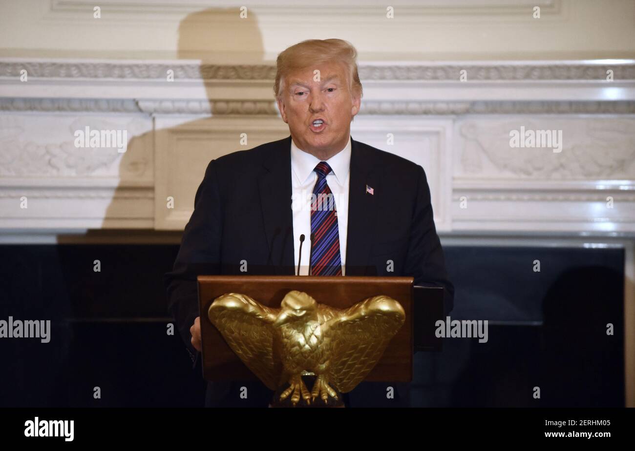 U.S. President Donald Trump delivers remarks during a dinner for ...