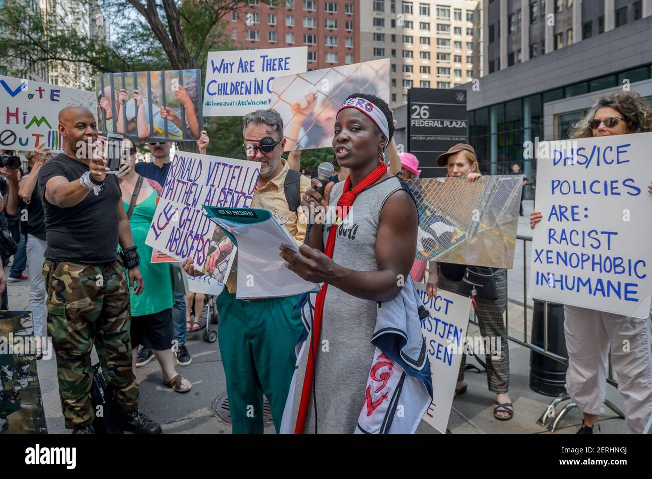 Patricia Okoumou, Statue of Liberty climber - Patricia Okoumou, the woman who scaled the Statue of Liberty, headed back to court on August 28, 2018 for a procedural hearing to schedule Okoumou’s trial date for early November. (Photo by Erik McGregor/Sipa USA) Stock Photo