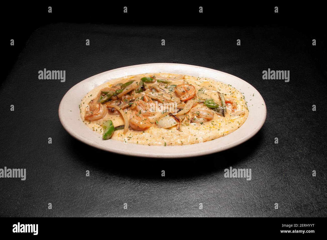 Southern American breakfast cuisine known as shrimp and grits Stock Photo