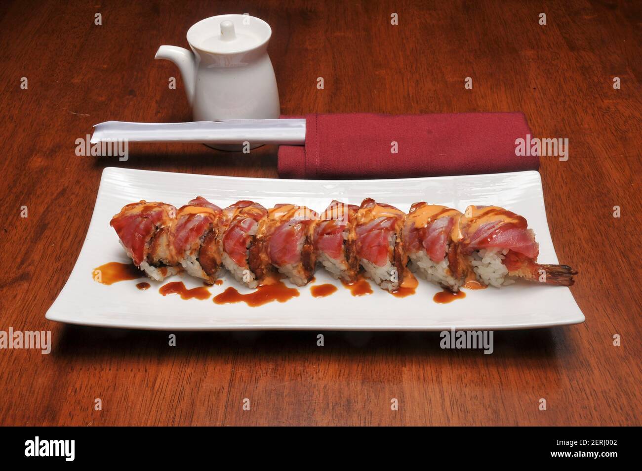 Traditional and authentic Japanese cusine know as a Sushi Roll Stock Photo
