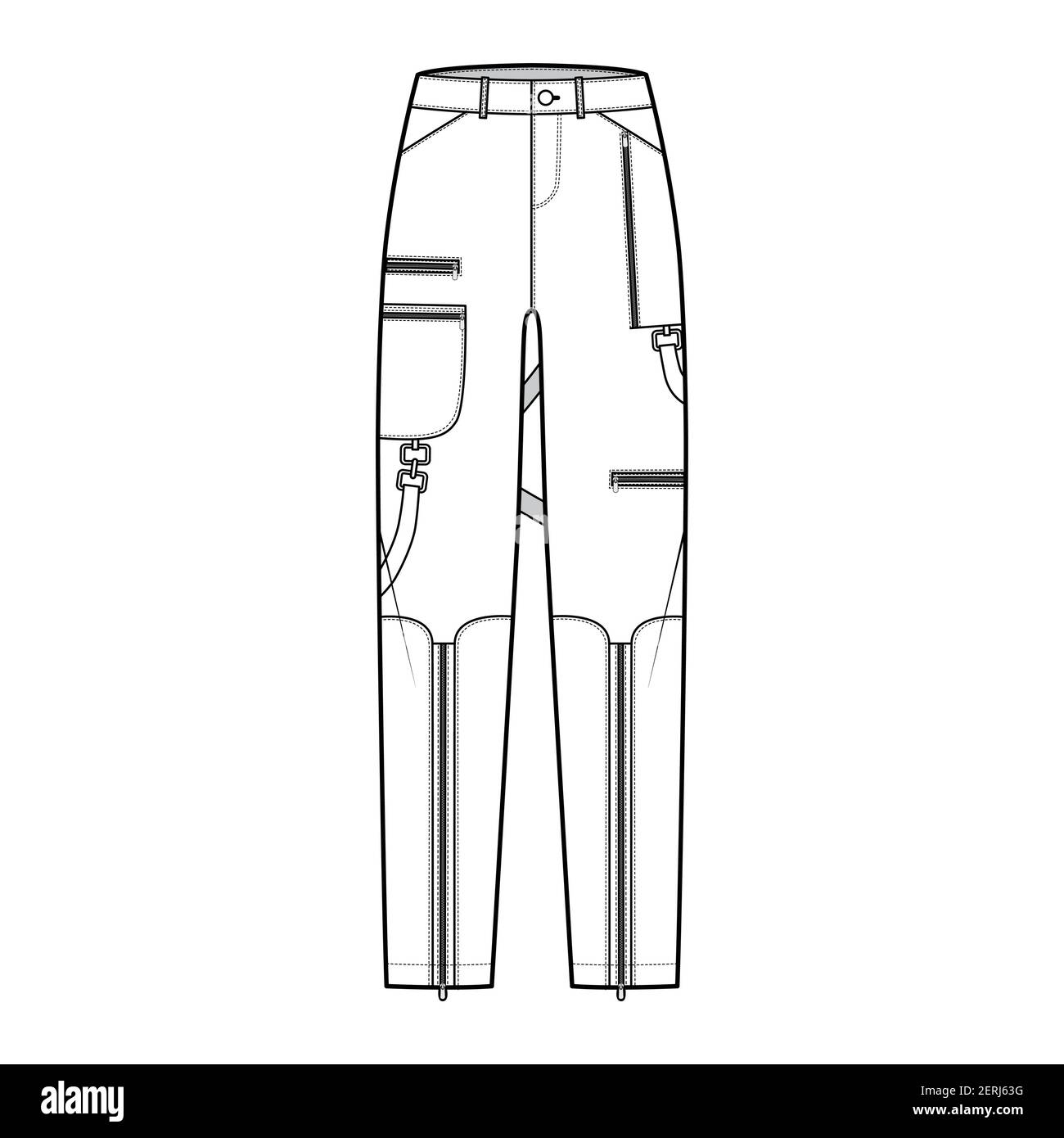 Bondage pants technical fashion illustration with low waist, rise ...