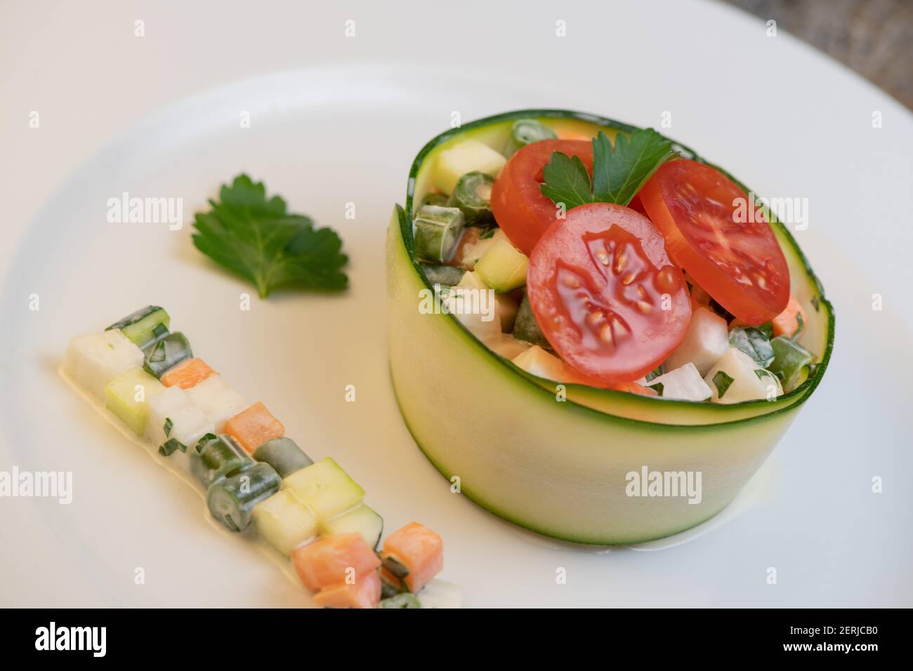 Macedonia salad, macedoine de legumes, mixed vegetable salad, french cuisine Stock Photo