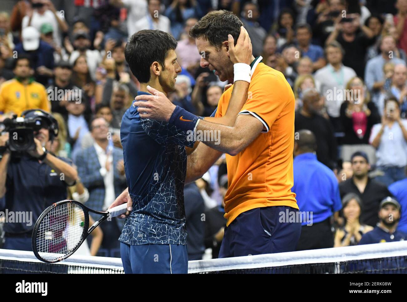 Juan Martin Del Potro (ARG) and Novak Djokovic (SRB) embrace after the  men's US Open finals at the Billie Jean King National Tennis Center in New  York, Sunday, Sept. 9, 2018. Djokovic