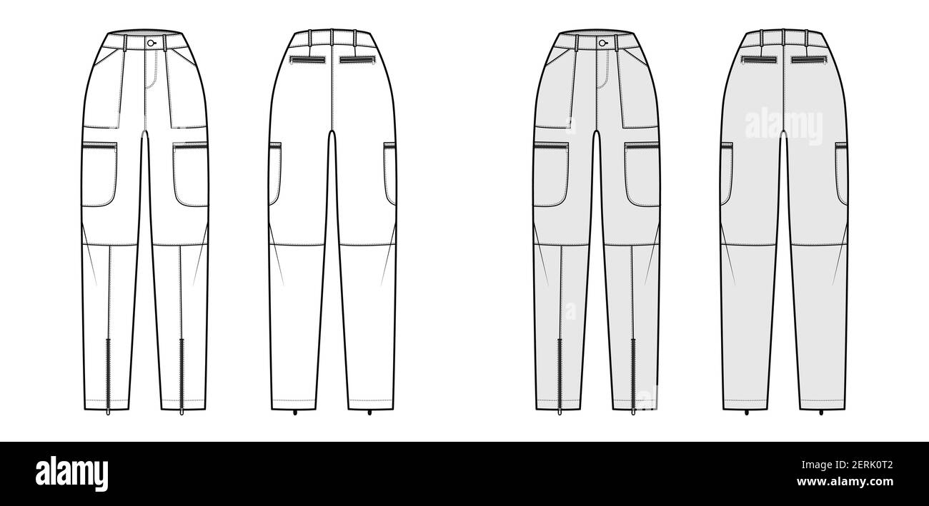 Set of Parachute pants technical fashion illustration with normal waist