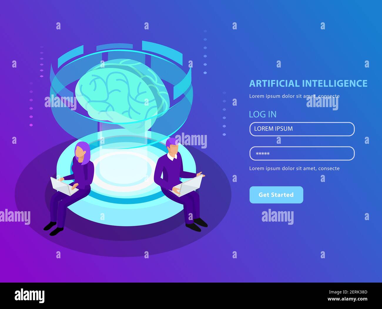 Artificial intelligence isometric background in landing page format ...