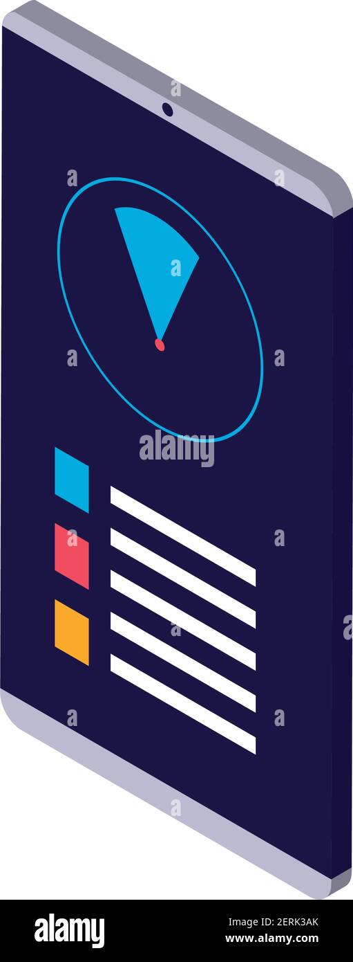 smartphone data information report diagram vector illustration isometric icon isolated Stock Vector