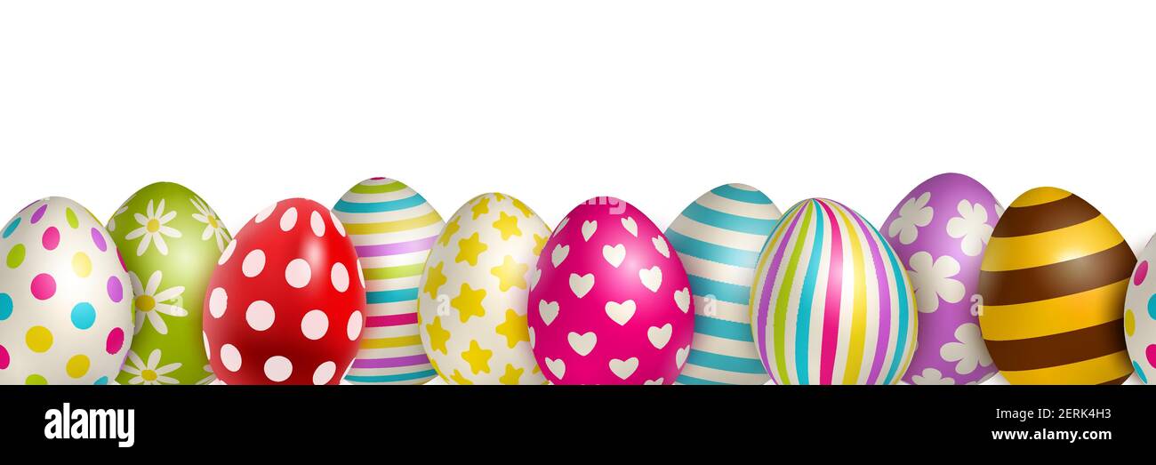 Traditional colored easter eggs with different ornaments on white background realistic vector illustration Stock Vector