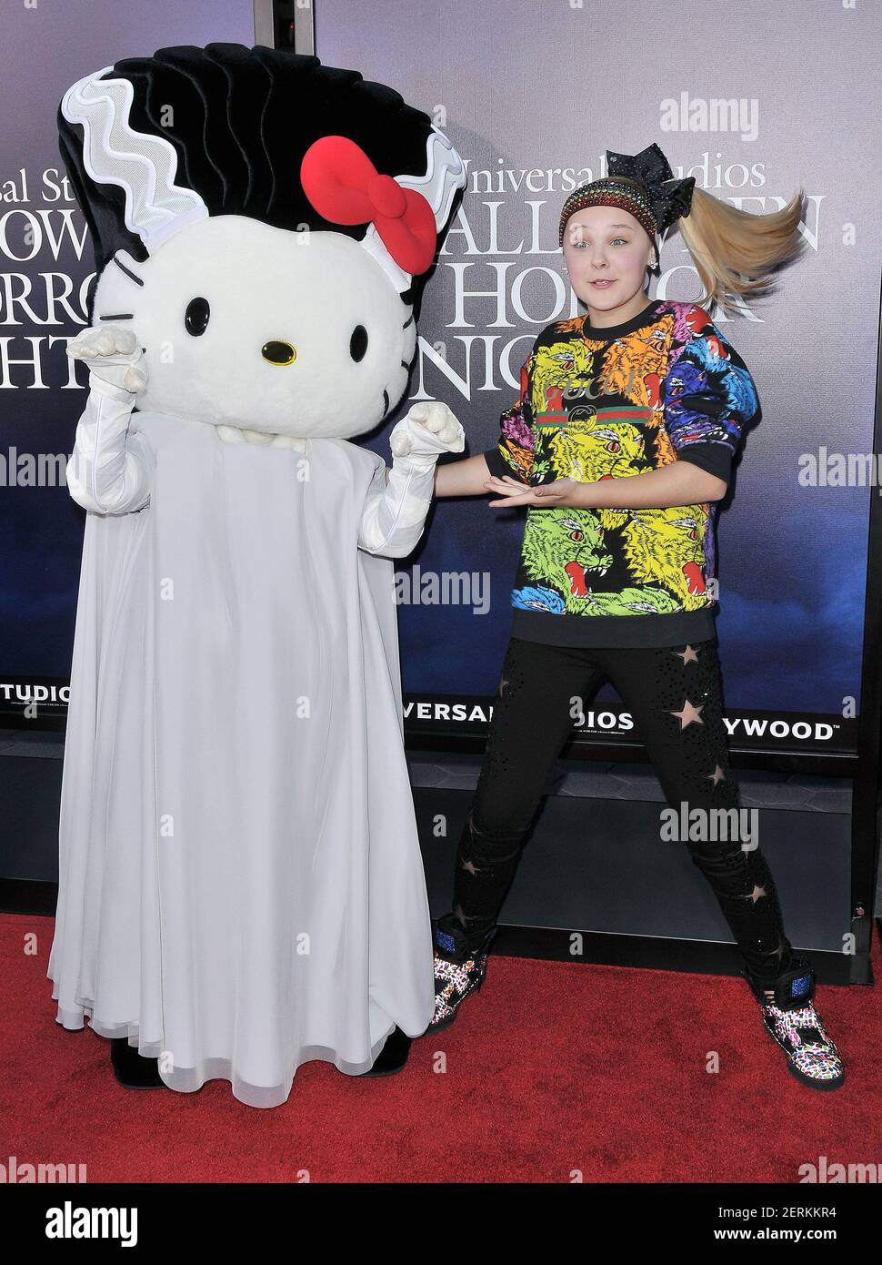 (L-R) Bride of Frankenstein Hello Kitty and Jojo Siwa at the Universal