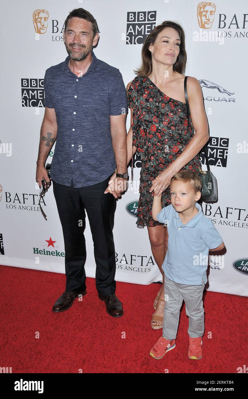 Dougray Scott, Claire Forlani, and Milo Thomas Scott arrives at the