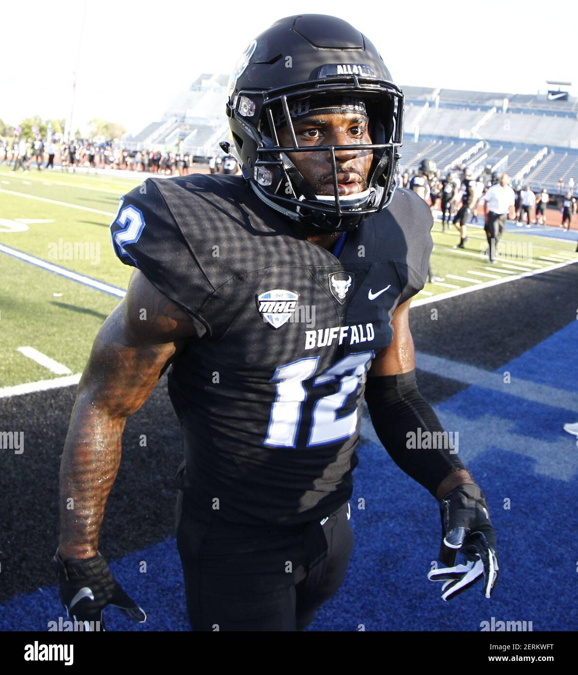 September 5, 2015: A Buffalo Bulls helmet waits to be used during an NCAA  football game at UB Stadium in Amherst, N.Y. Nicholas T. LoVerde/Cal Sport  Media Stock Photo - Alamy