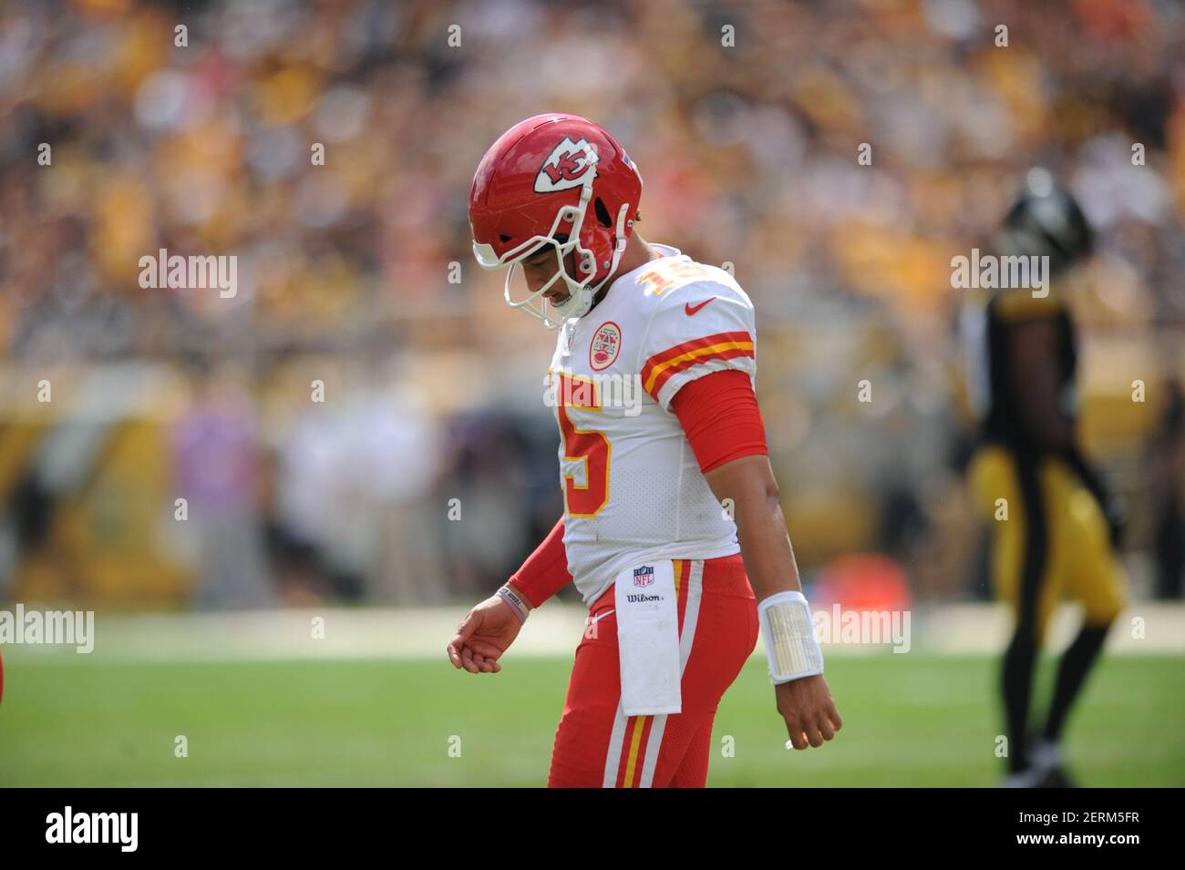 Pittsburgh, PA, USA. 16th Sep, 2018. Chiefs #15 Patrick Mahomes during the  Pittsburgh Steelers vs Kansas City Chiefs game at Heinz Field in  Pittsburgh, PA. Jason Pohuski/CSM/Alamy Live News Stock Photo 