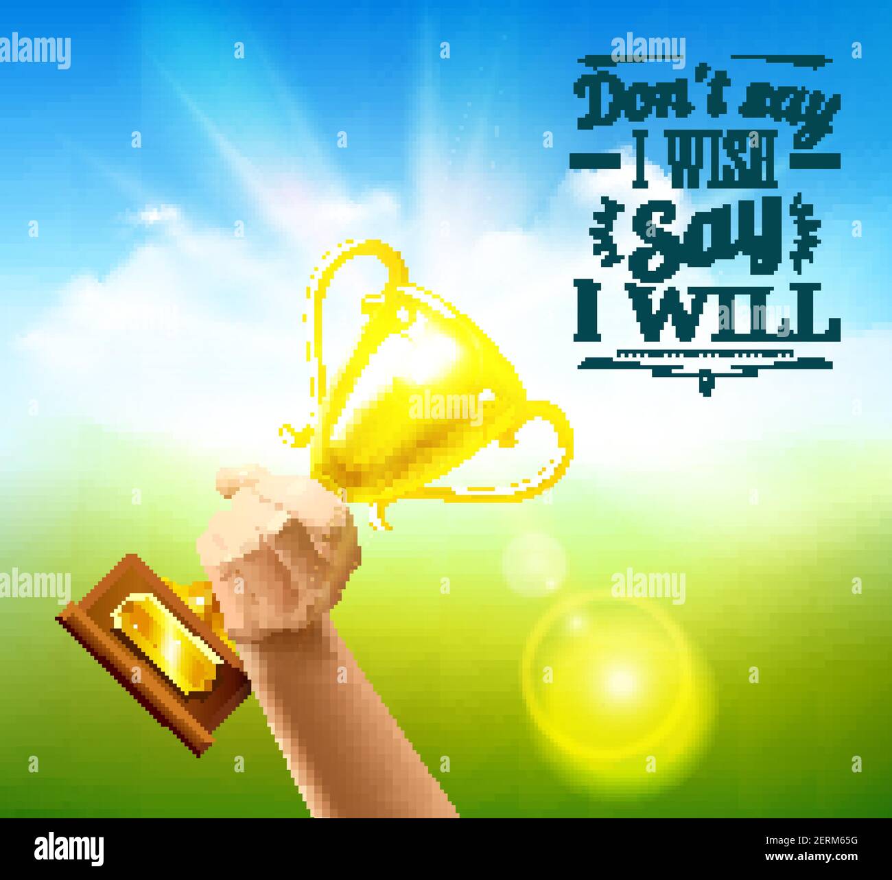 Sports quotes with victory cup and wish symbols realistic vector