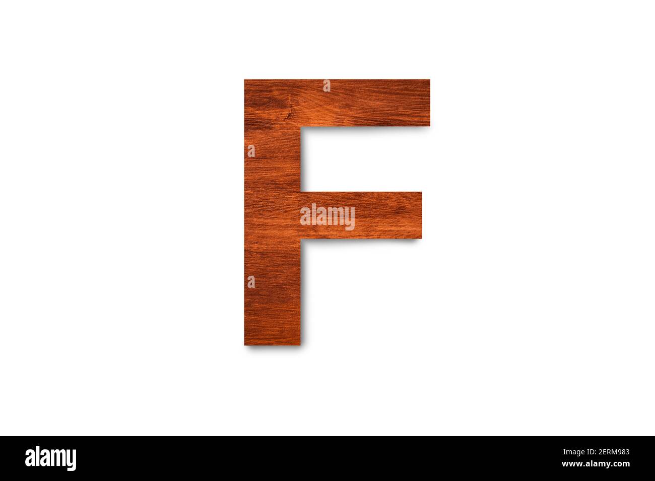 Modern wooden alphabet letter F isolated on white background with
