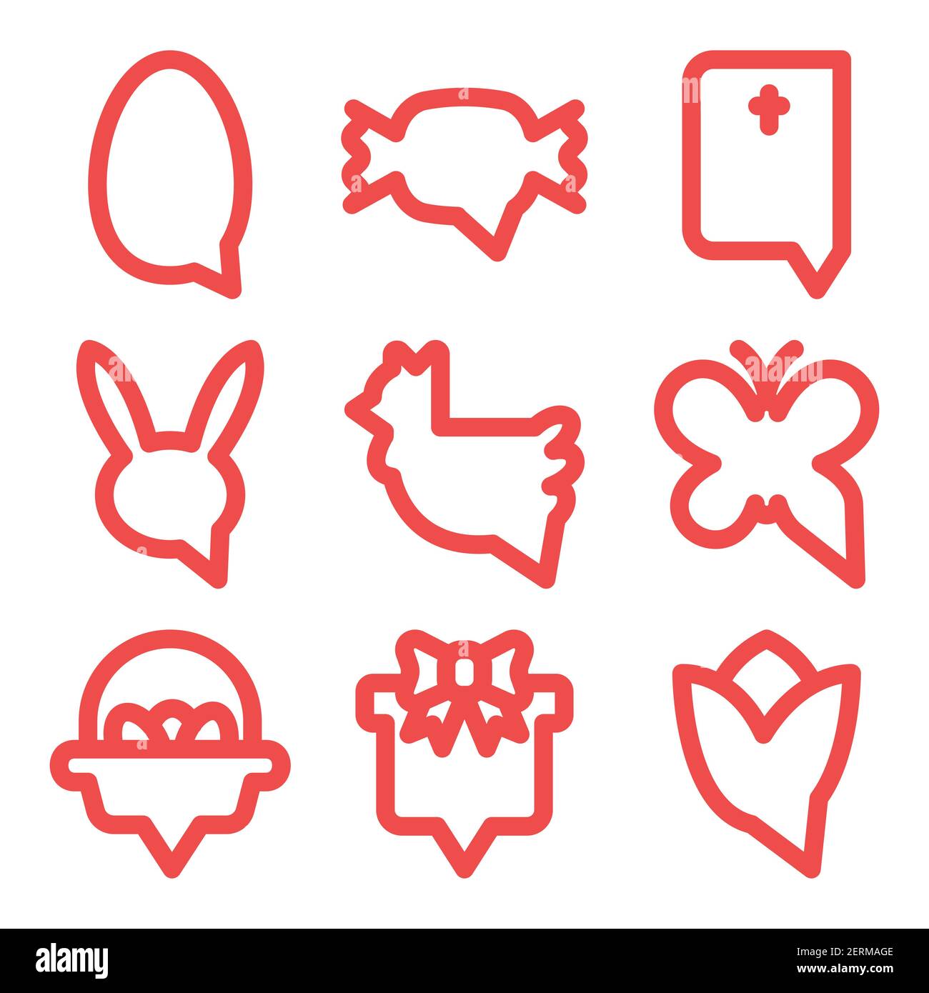 Happy easter icon set. Bubble text message bold linear style. Stock Vector