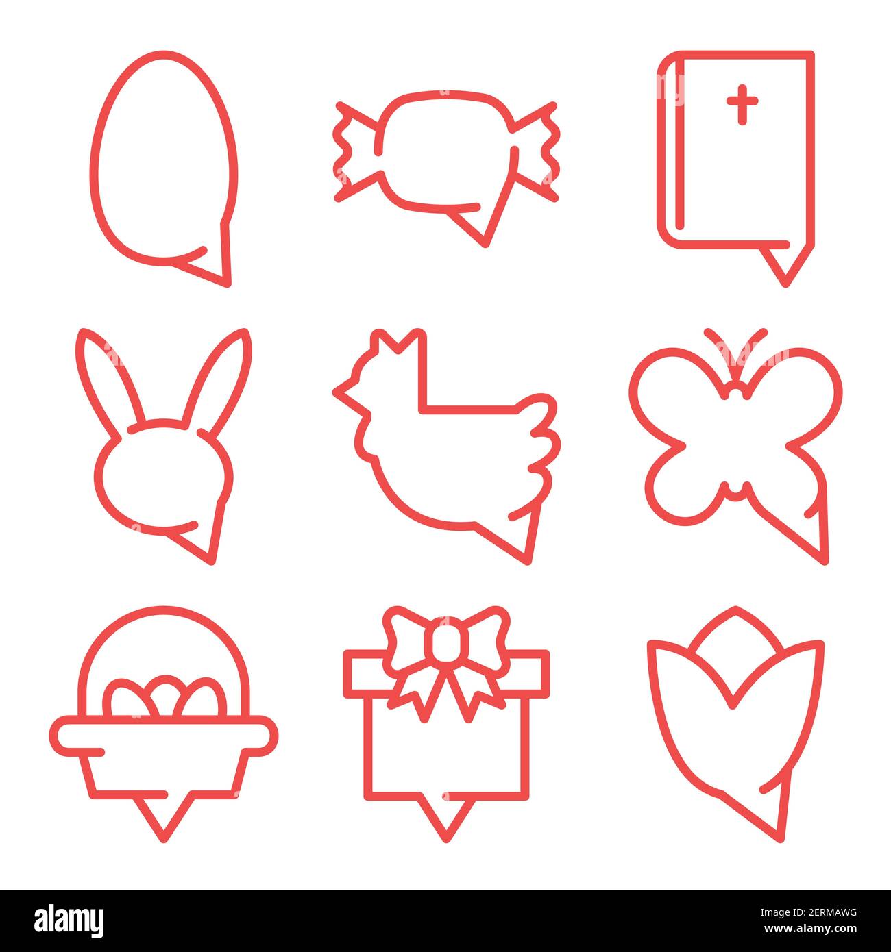 Happy easter icon set. Bubble text message thin detailed linear style. Stock Vector