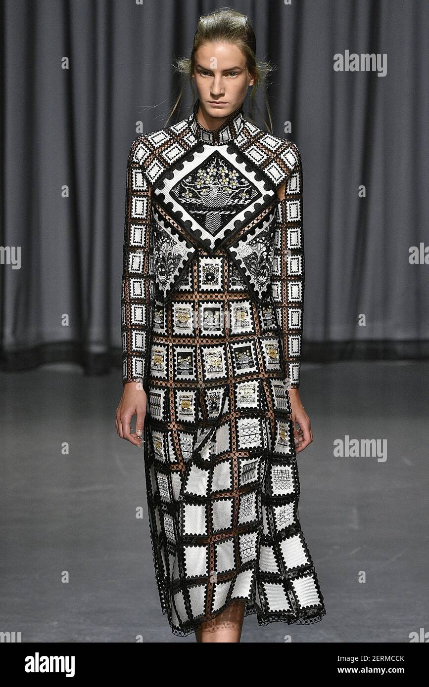 Model Alise Daugule walks on the runway during the Mary Katrantzou ...