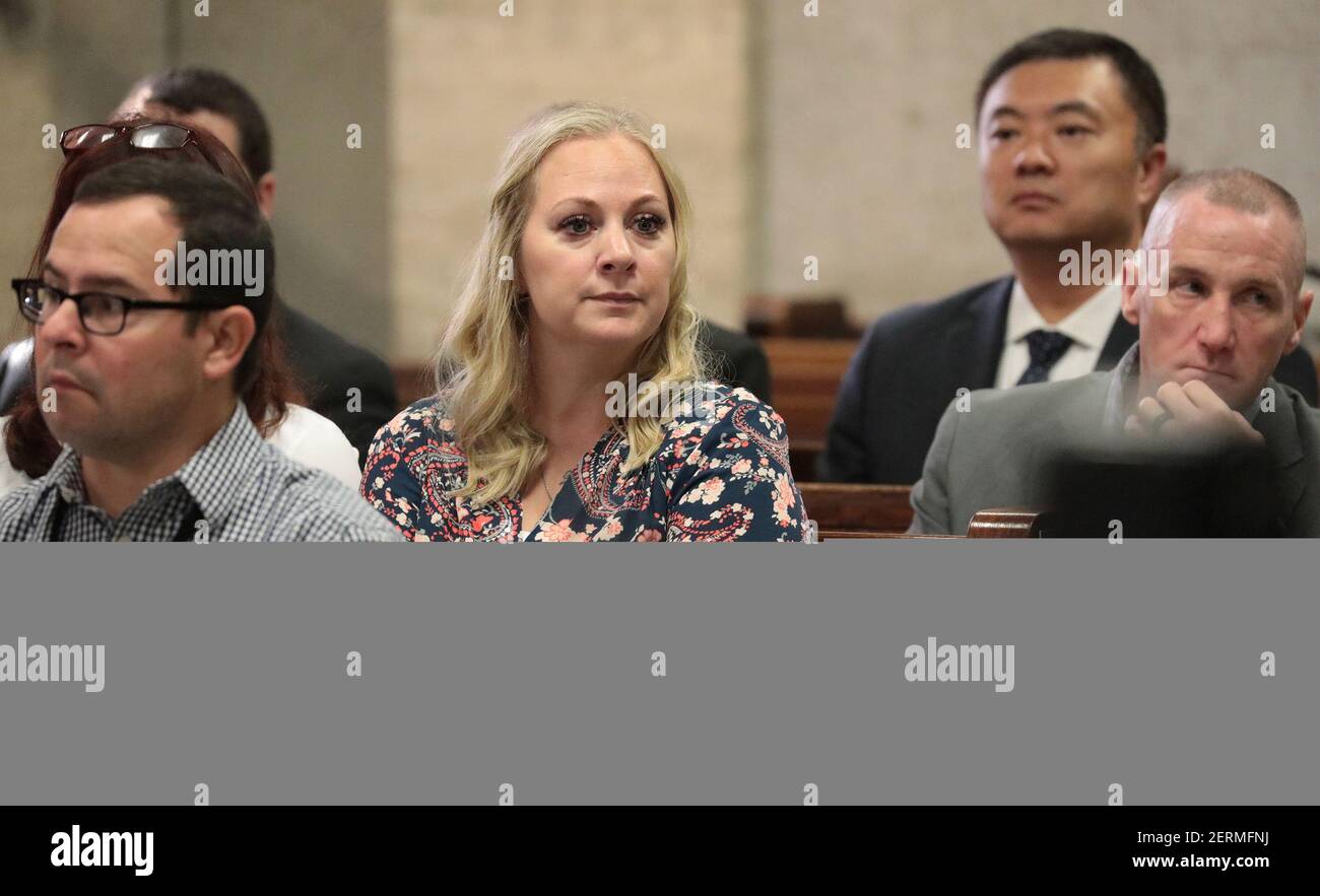 Tiffany Van Dyke, wife of Jason Van Dyke, looks on during the trial for the  shooting death of Laquan McDonald on Tuesday, Sept. 18, 2018 at the  Leighton Criminal Court Building in