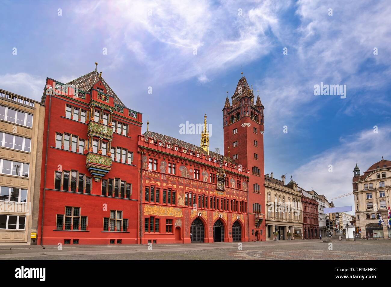 Basel Switzerland, city skyline at Basel Town Hall Stock Photo