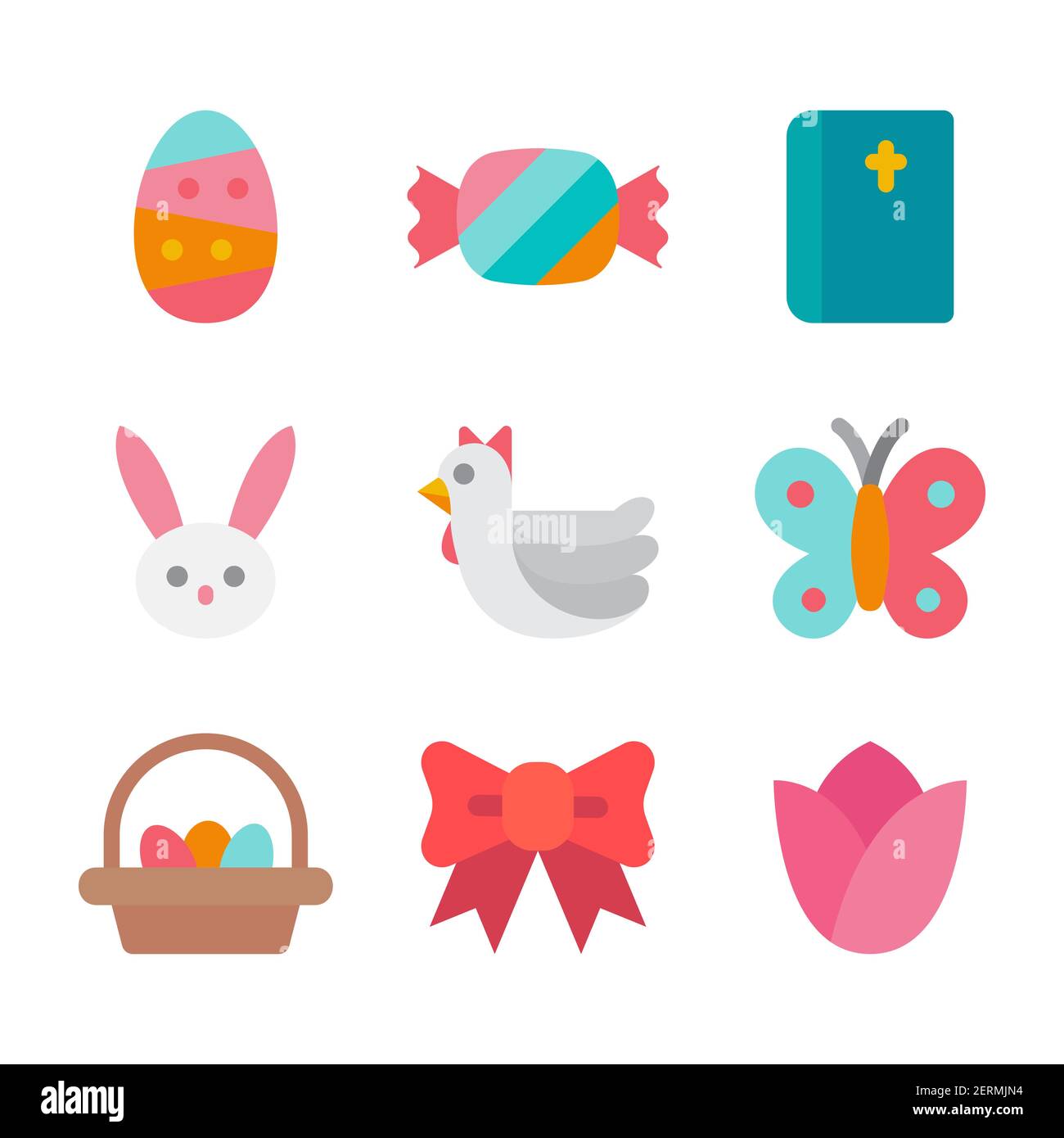Happy easter icon set. Flat design style. Stock Vector