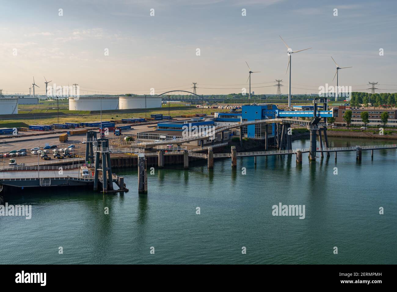 Rotterdam, South Holland, Netherlands - May 23, 2019: The ferry terminal in the Beneluxhaven of Europoort Stock Photo
