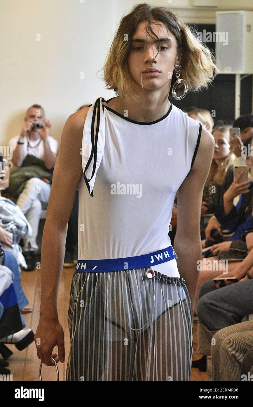 Paul Boche walks on the runway during the Jamie Wei Huang London Fashion  Week Spring Summer 2019 on September 14, 2018 in London, England. (Photo by  Jonas Gustavsson/Sipa USA Stock Photo - Alamy