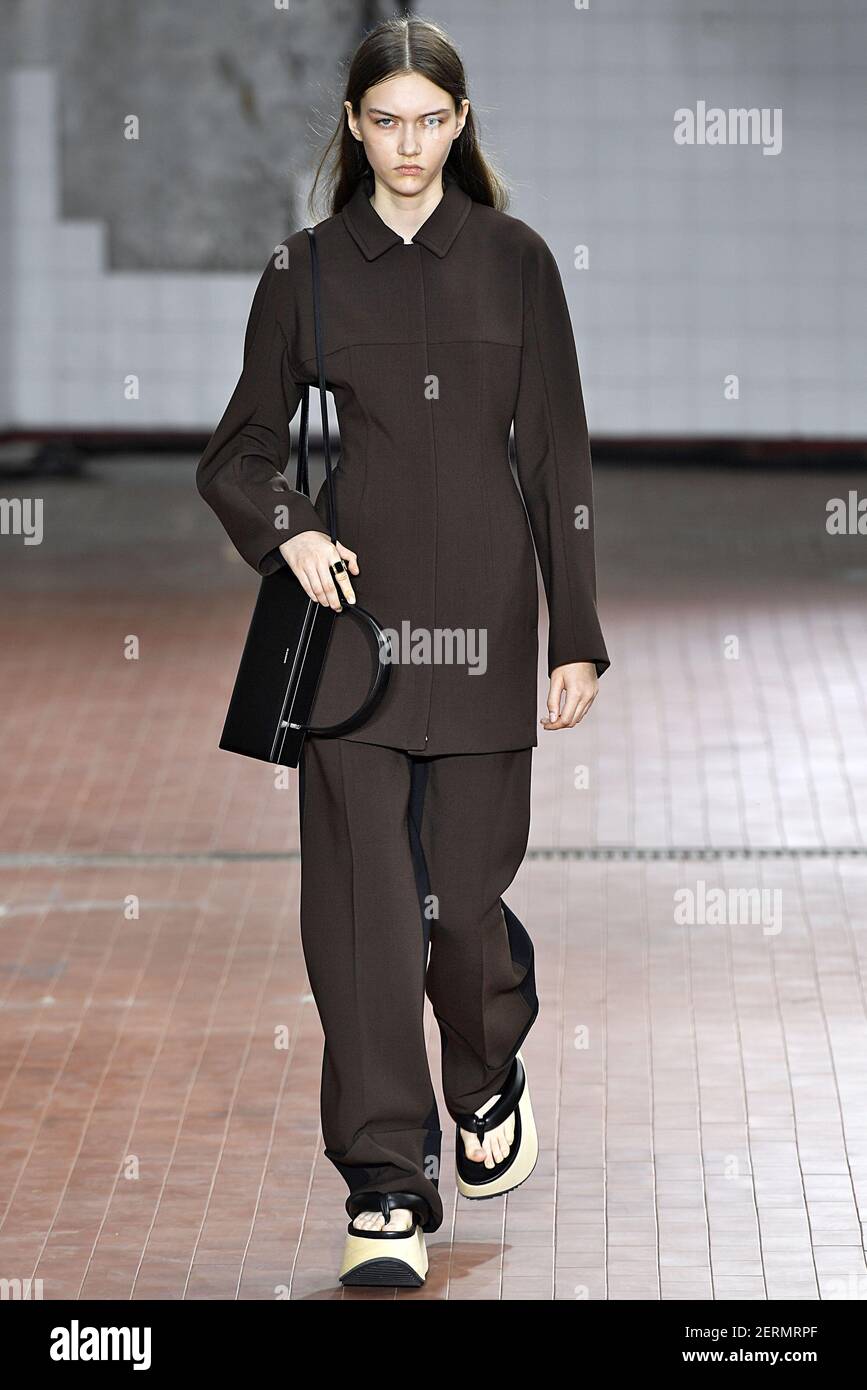Model Sofia Steinberg walks on the runway during the Jil Sander Fashion  Show during Milan Fashion