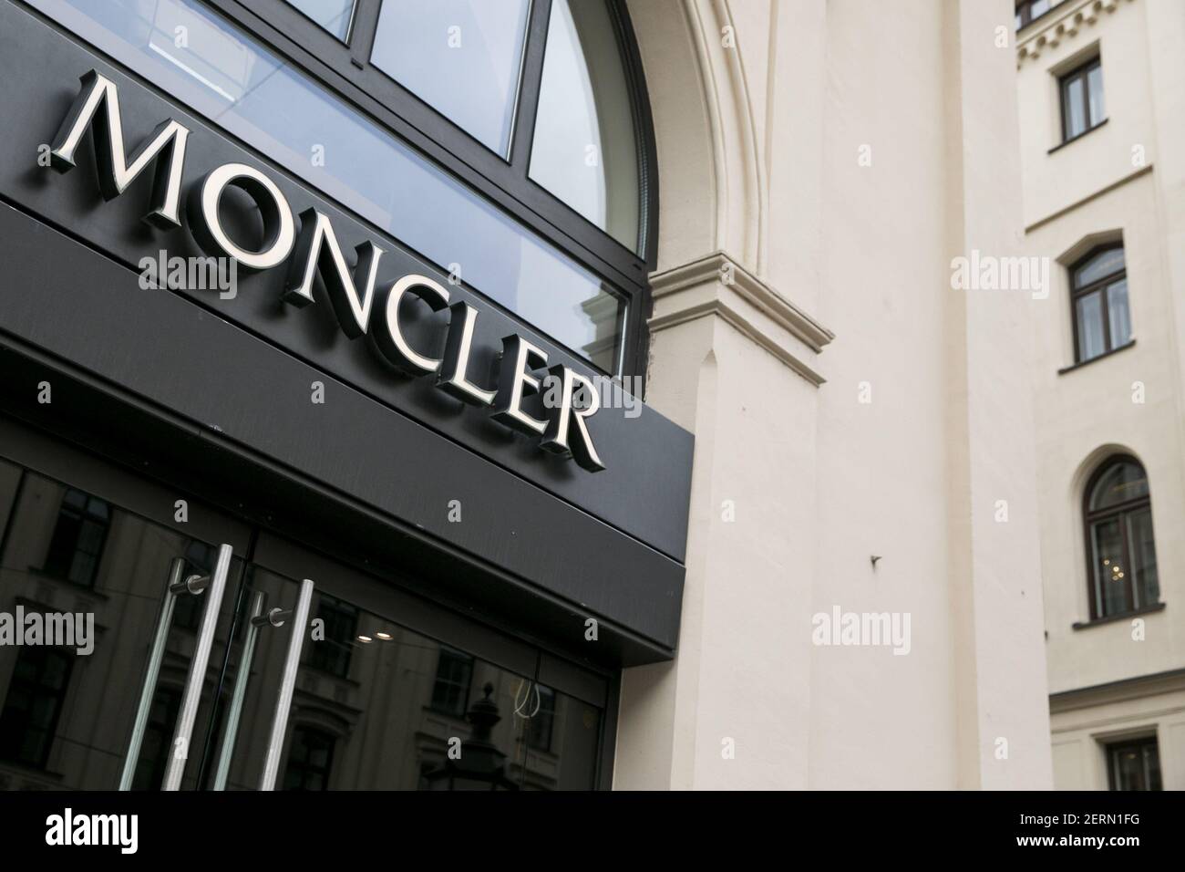 A logo sign outside of a Moncler retail store in Munich, Germany, on  September 2, 2018 Stock Photo - Alamy