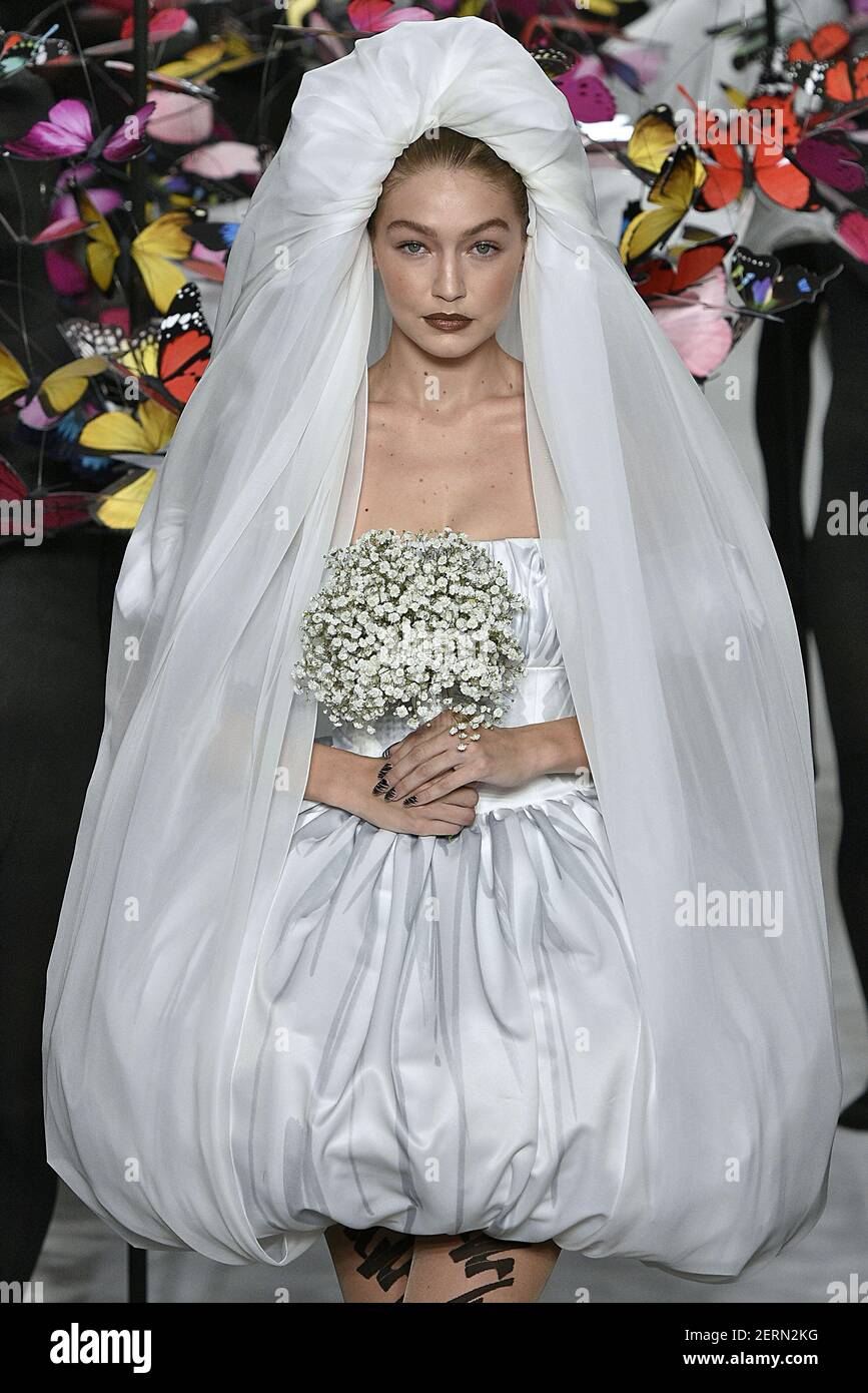 Gigi Hadid walks on the runway during the Moschino Fashion show during  Milan Fashion Week Spring Summer 2019 held in Milan, Italy on September 20,  2018. (Photo by Jonas Gustavsson/Sipa USA Stock