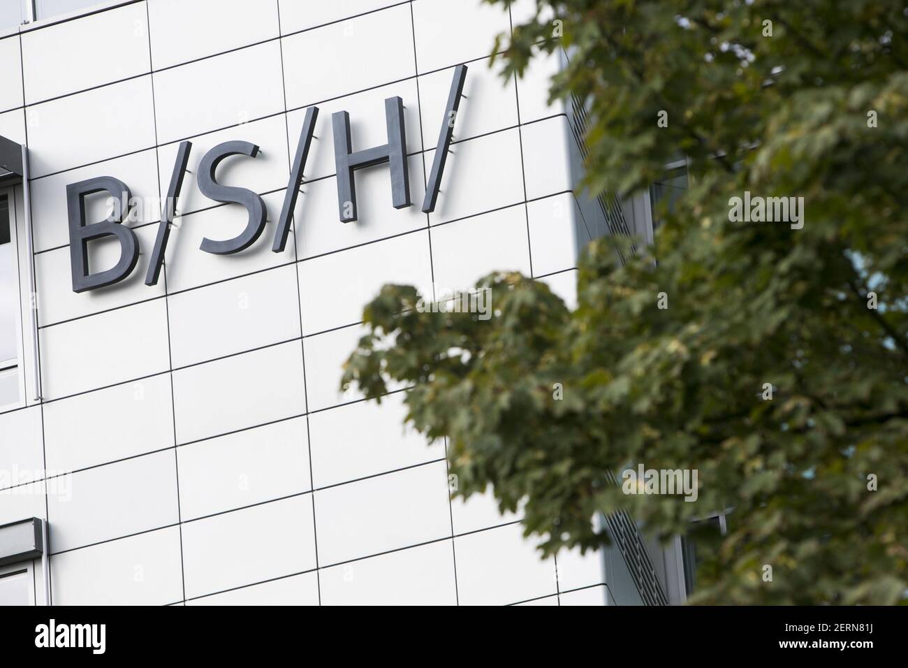 A logo sign outside of the headquarters of BSH Hausgeräte GmbH (BSH