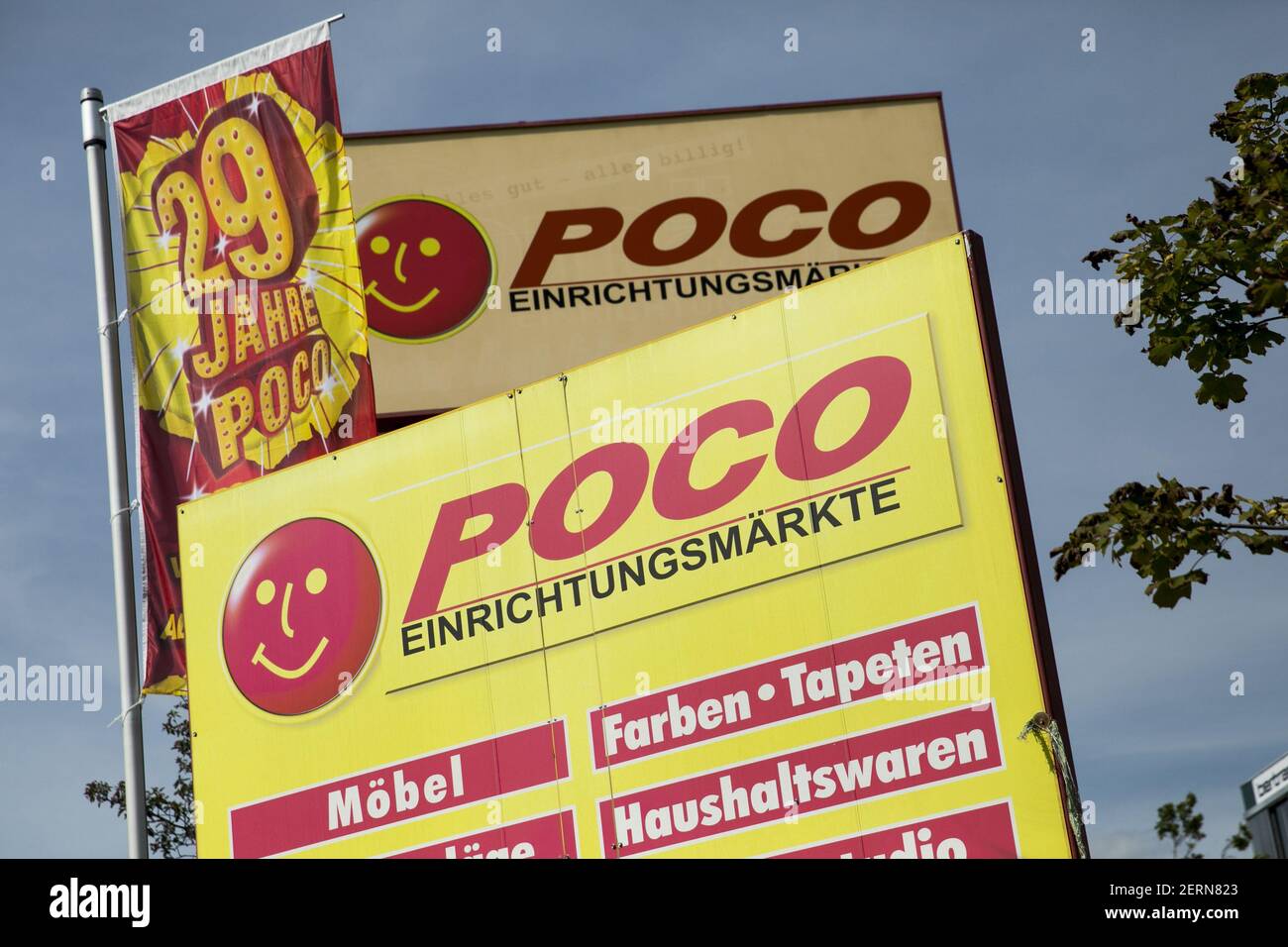 A logo sign outside of a Poco (Eigenschreibweise POCO) retail store in  Munich, Germany, on September 9, 2018. (Photo by Kristoffer Tripplaar/Sipa  USA Stock Photo - Alamy